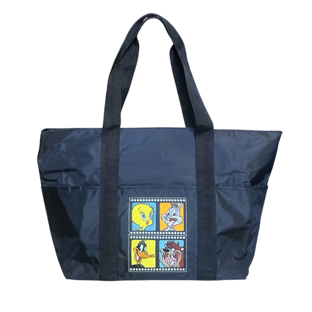 WB Warner Brothers Looney Tunes Black Nylon Zippered Tote Bag Bugs Bunny Tweetie